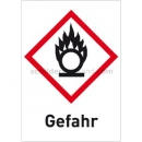 Gefahrstoffzeichen: Flamme über Kreis mit Text: Gefahr (GHS 03)